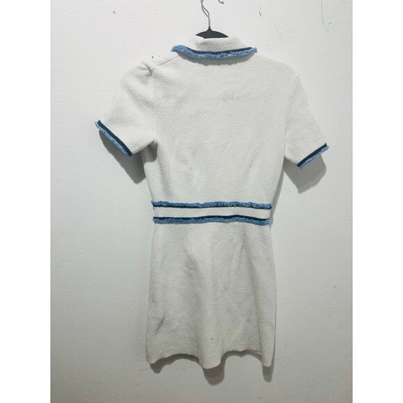 MAJE White Blue Tweed Gold Button Details Collared Risal Mini Dress Size 34 - Picture 3 of 15